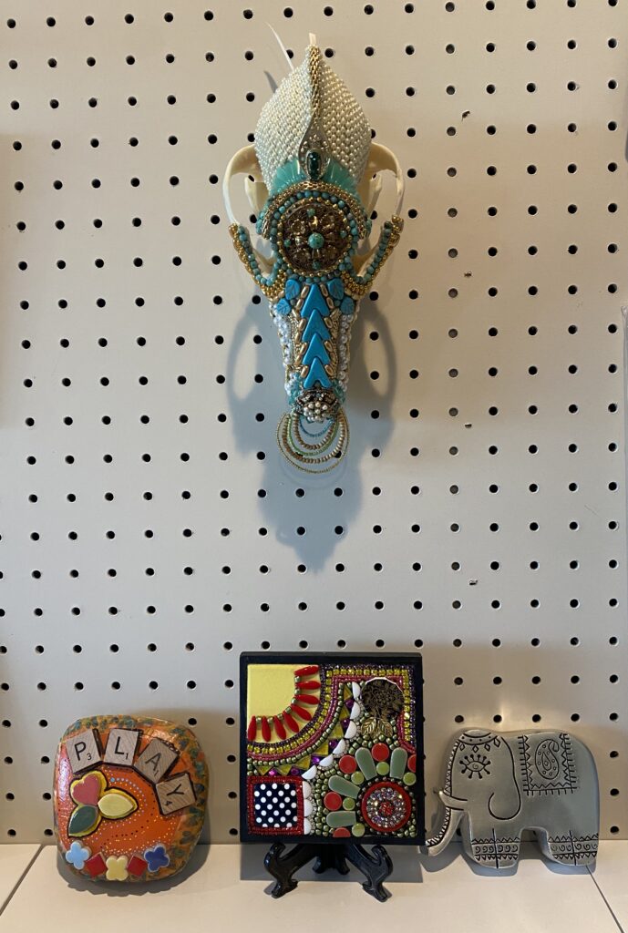 Mosaic Art Coyote Skull Shakti in Studio